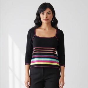 Pierre Cardin Femme Y2K Colorblock Stripe Stretch Top 90s Euro Sport Club Kid XL